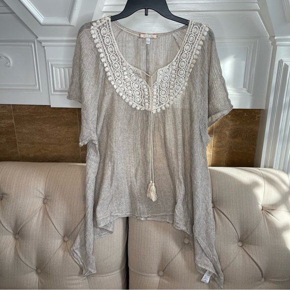 Anthropologie Tops - Bh:  eri + ali Anthropologie Women's Beige Lace Boho Pullover Shirt Top Size L